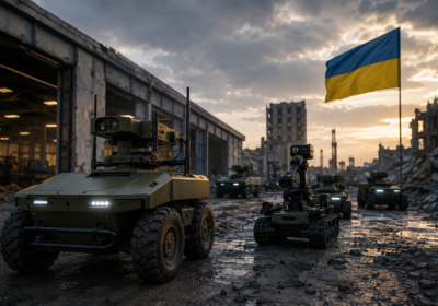 Robotic Convoy Beneath the Ukrainian Flag