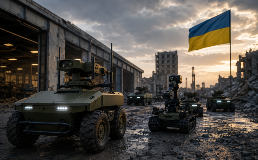 Robotic Convoy Beneath the Ukrainian Flag